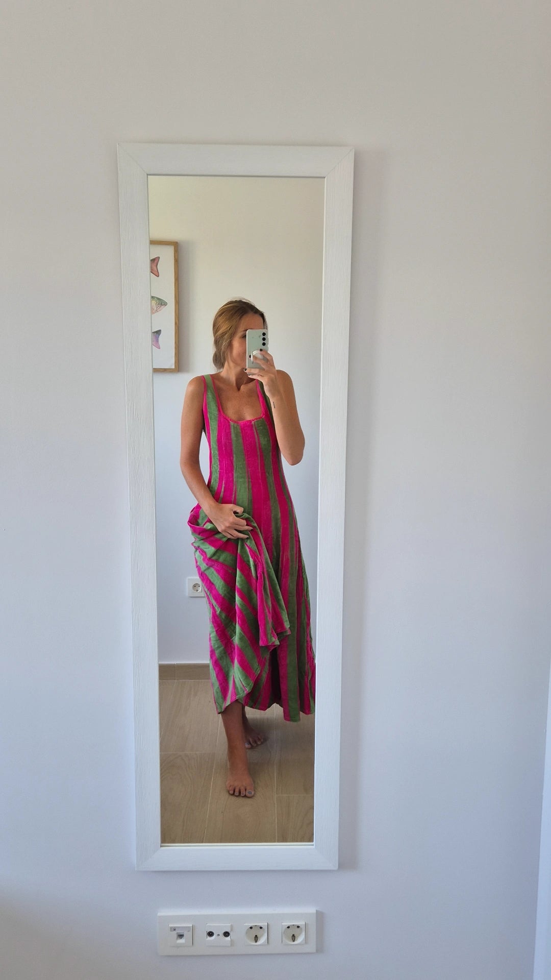 Vestido Moniquita stripes fucsia verde