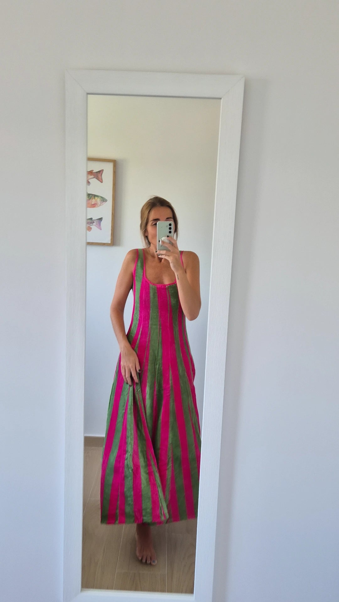 Vestido Moniquita stripes fucsia verde