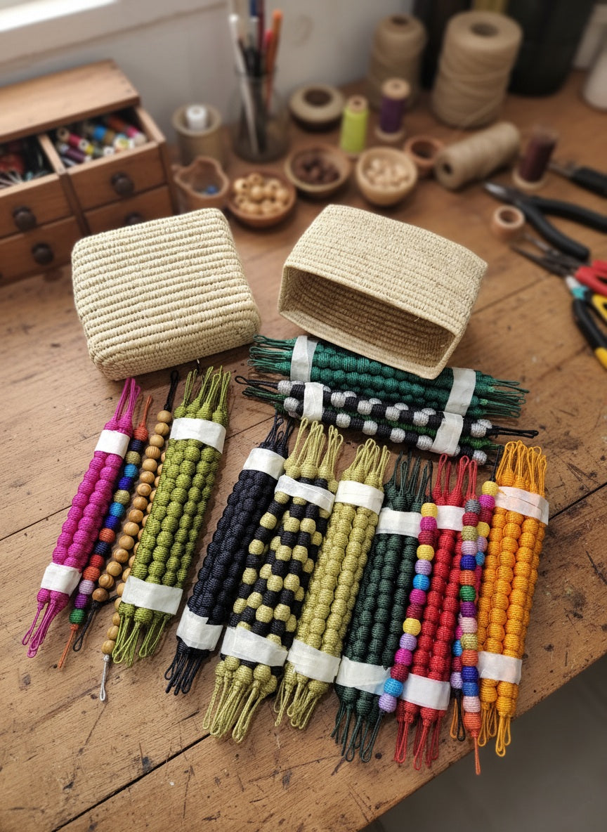 Bolso artesanal de rafia y algodón oasis