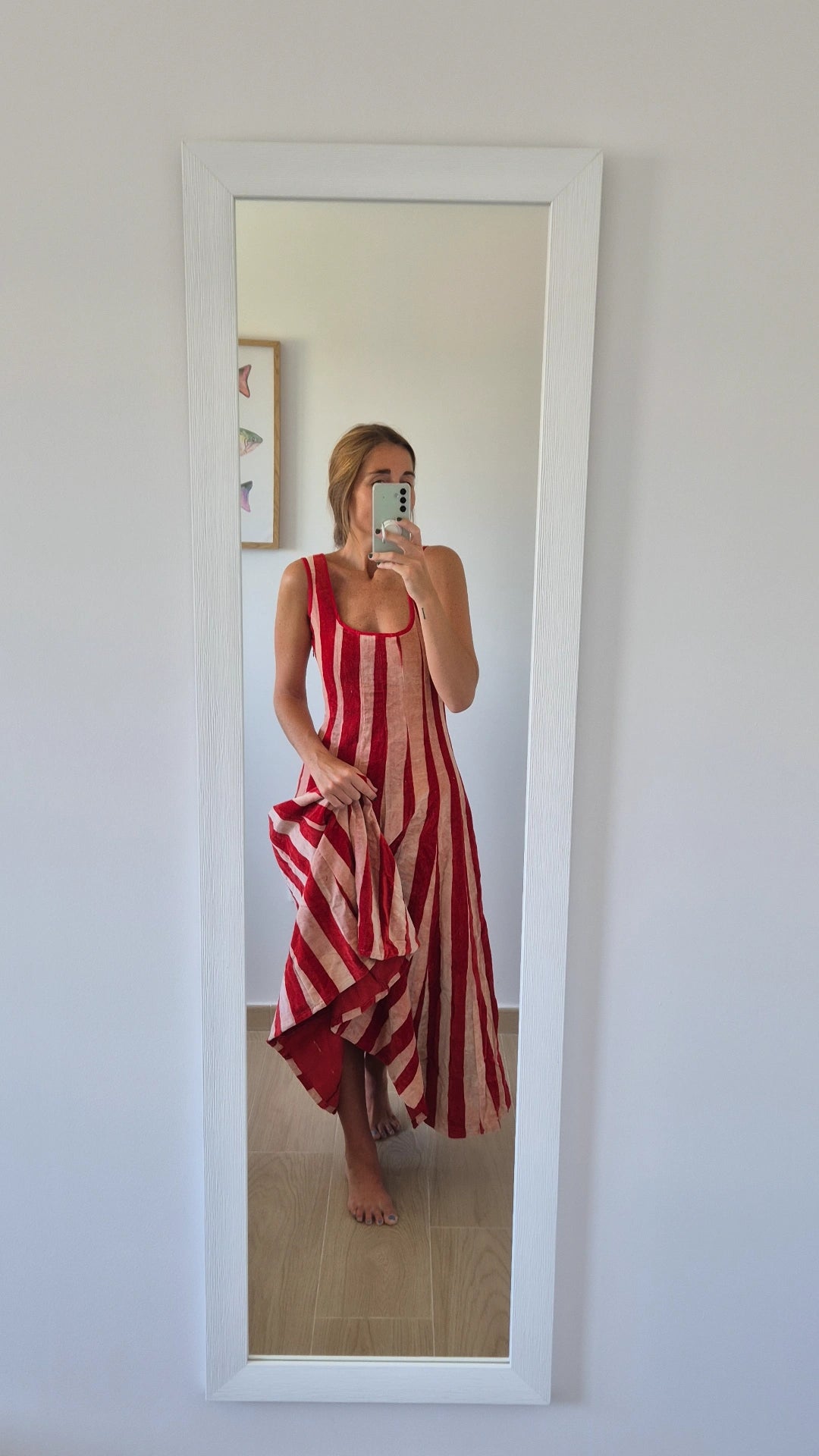 Vestido Moniquita stripes rojo rosa