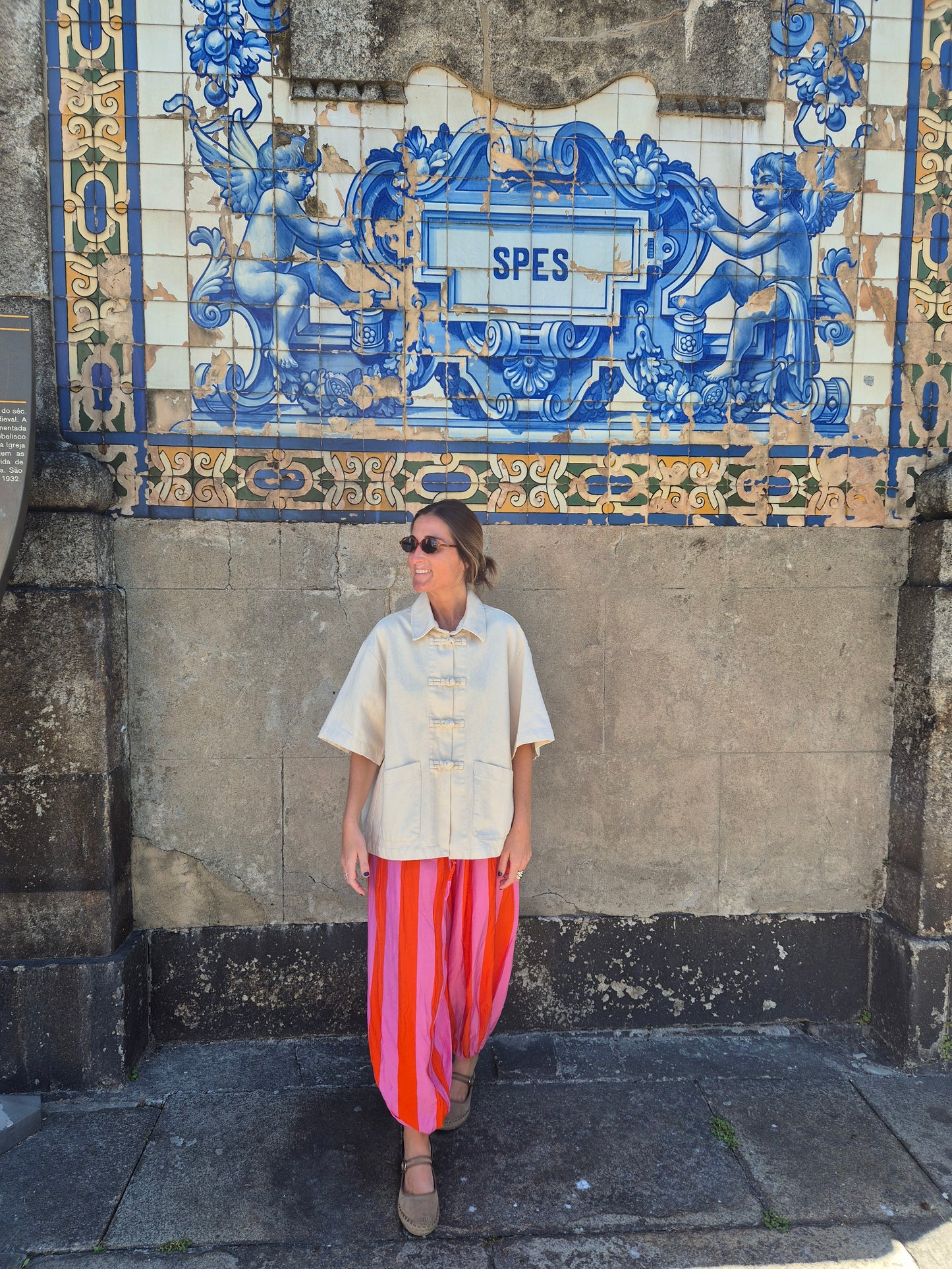 Pantalón bombacho rayas total blue