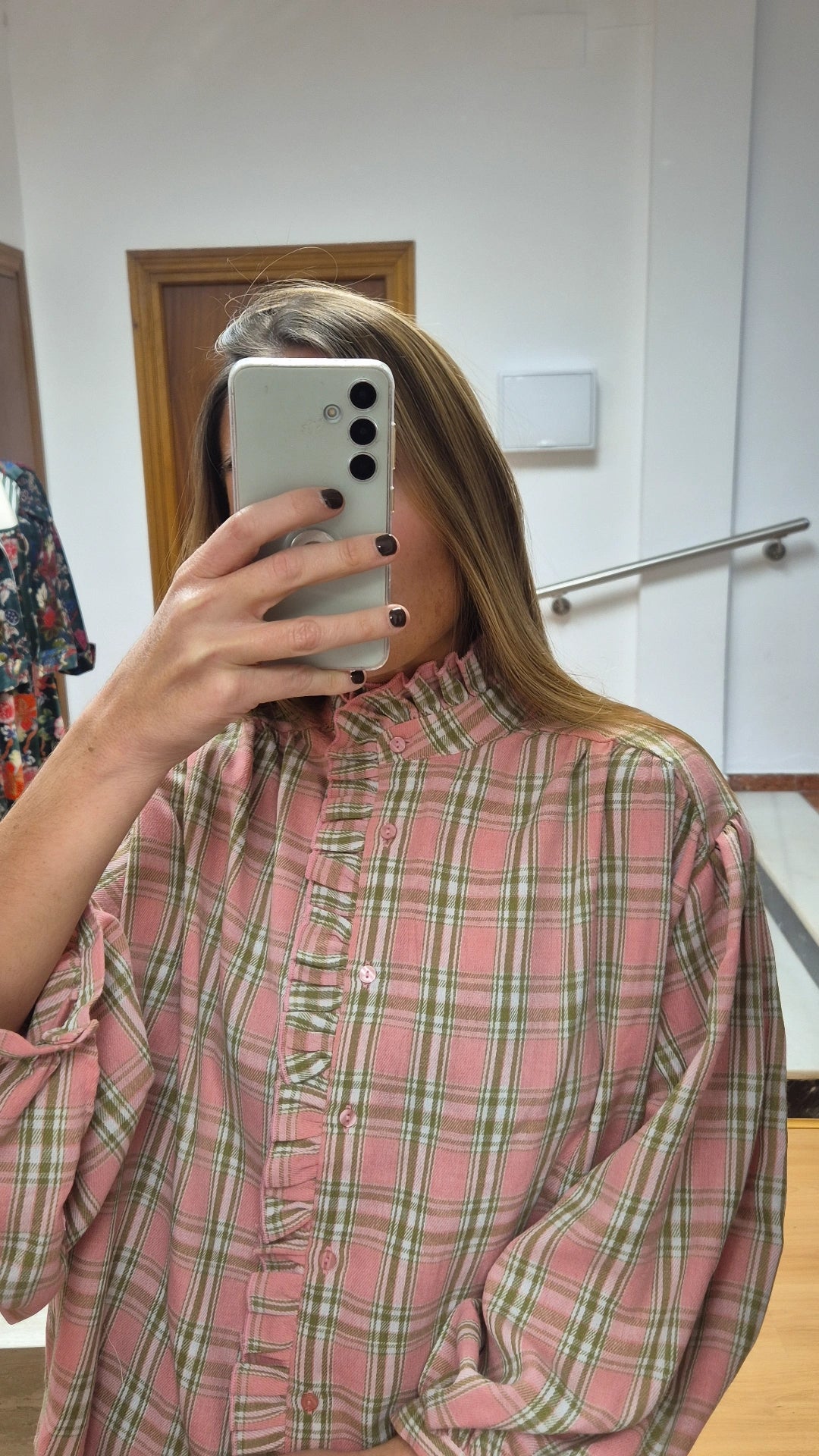 Blusa manga glovo pink escocés