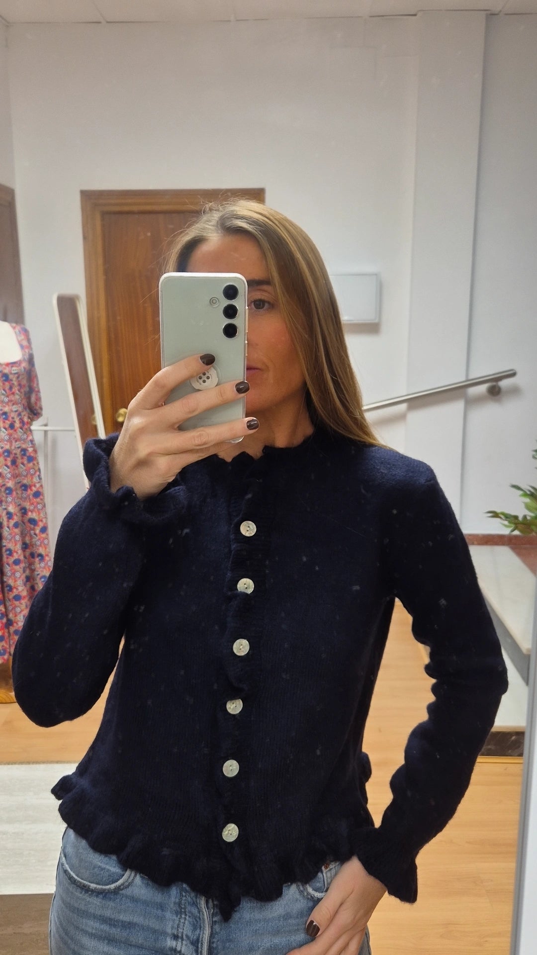 Cardigan botón azul marino