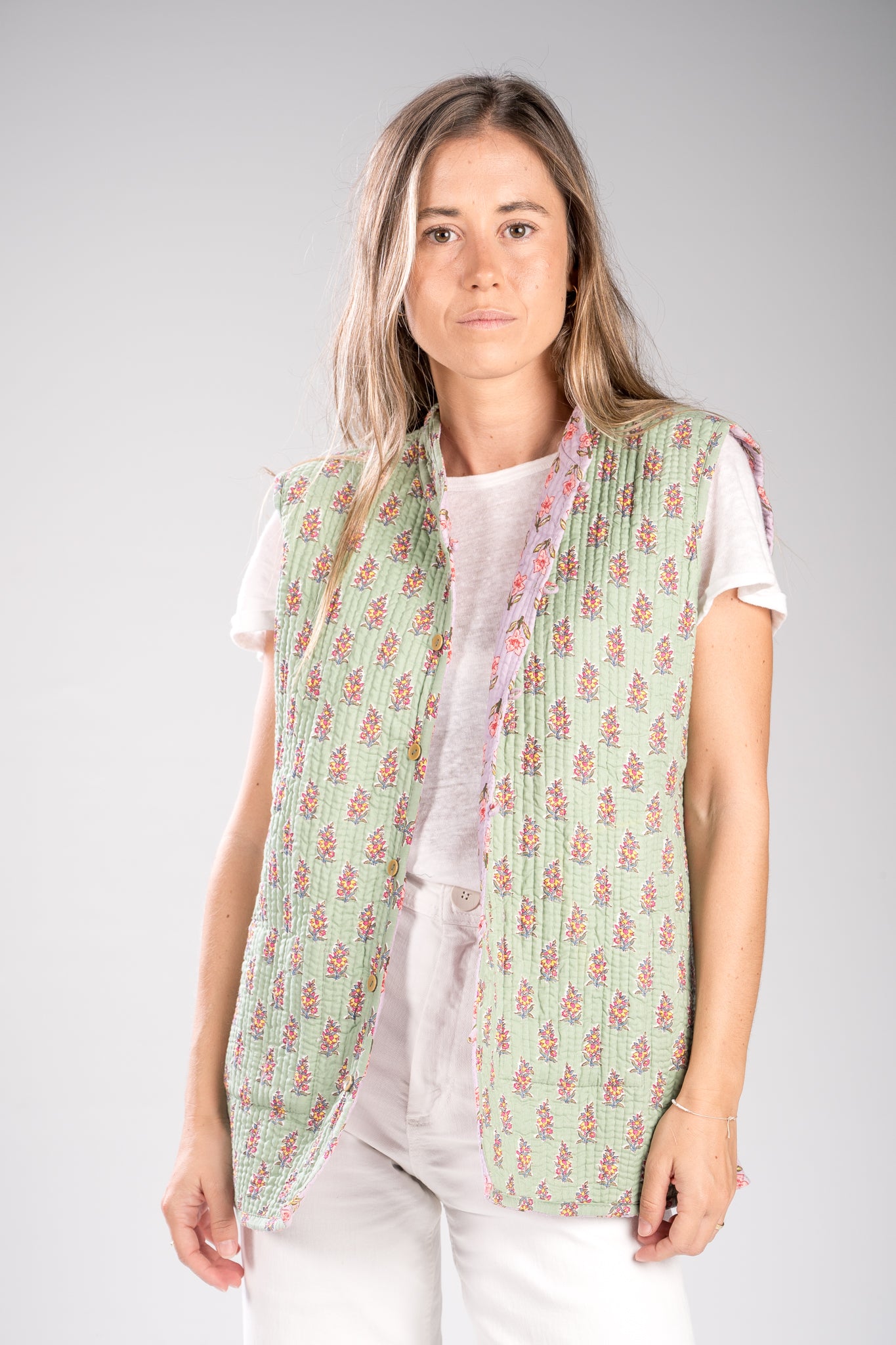 Chaleco reversible lila-verde