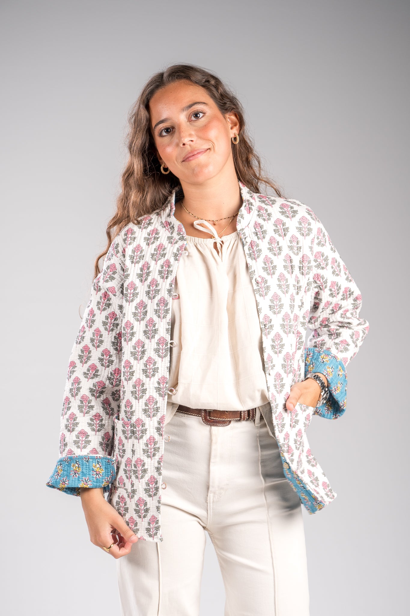 Chaqueta reversible blanca-turquesa