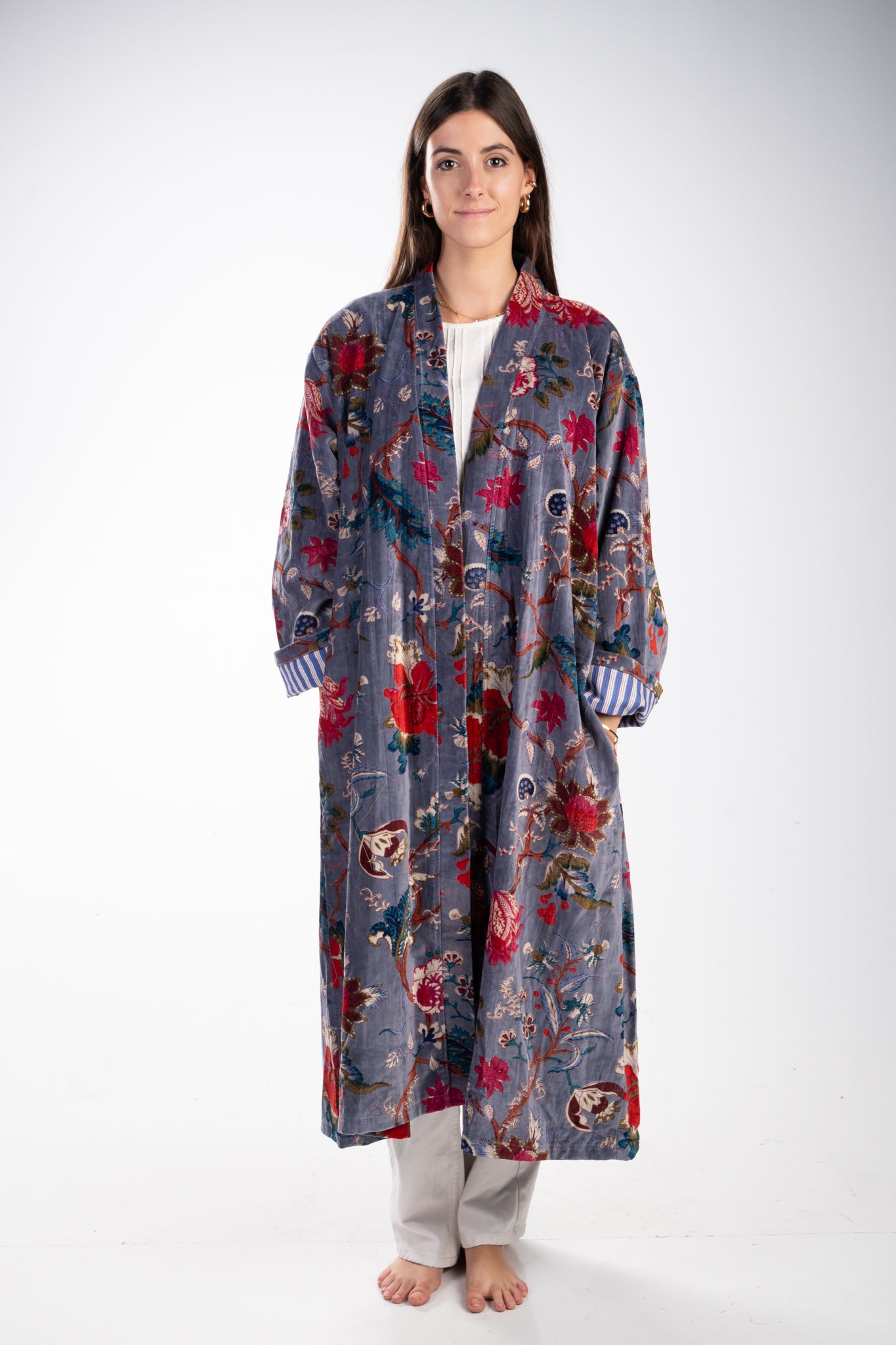 Bata kimono azul grisáceo