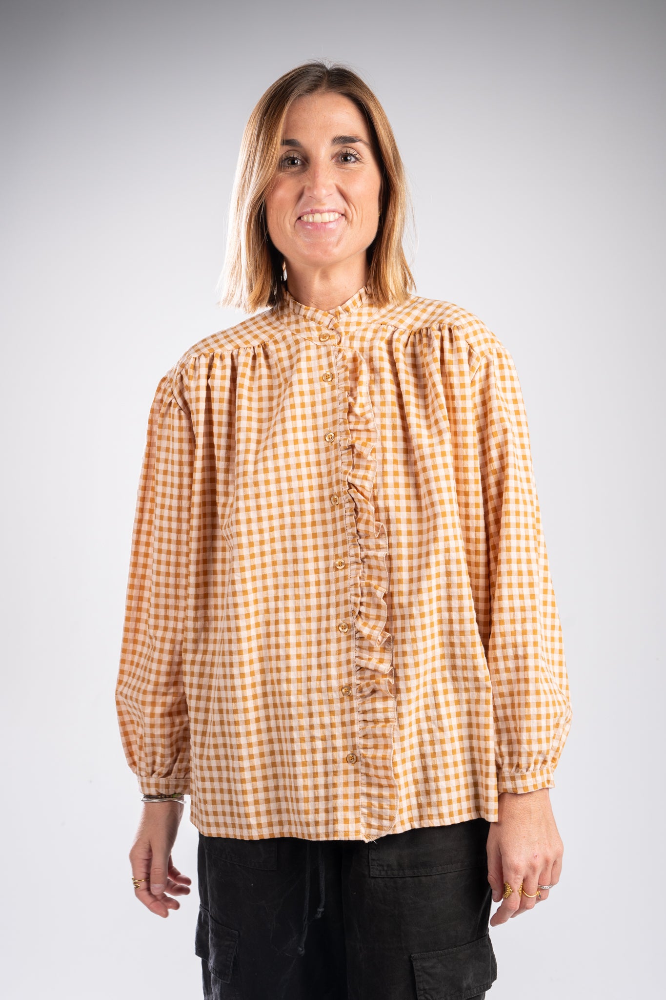 Camisa vichy mostaza