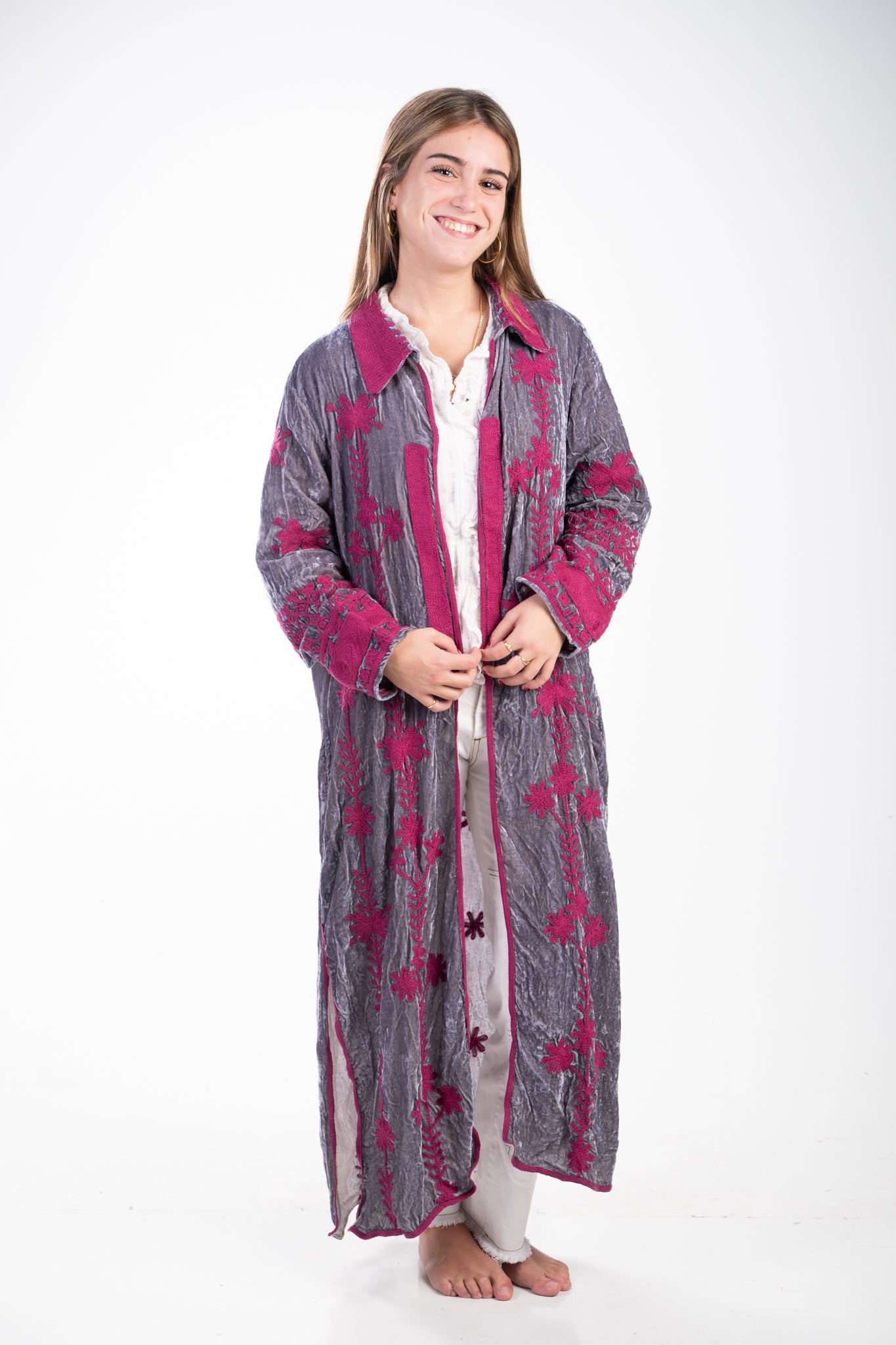 Kimono seda malva y fucsia