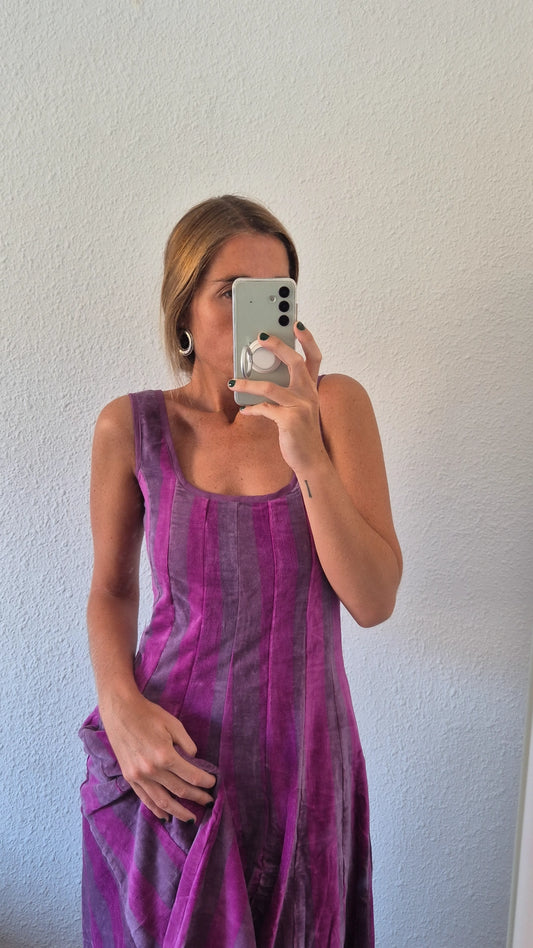 Vestido Moniquita stripes dark purple