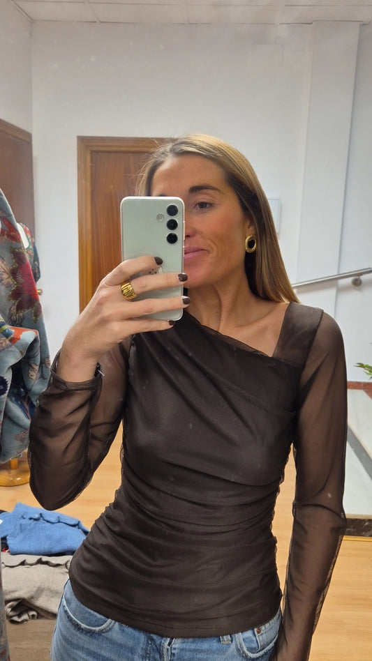 Top tul marrón chocolate