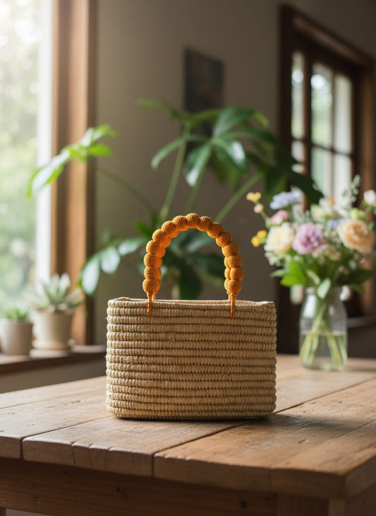 Bolso artesanal de rafia y algodón lúa
