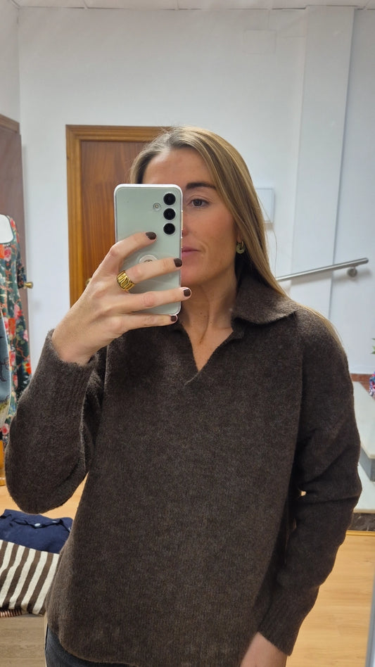 Jersey polero básico marrón