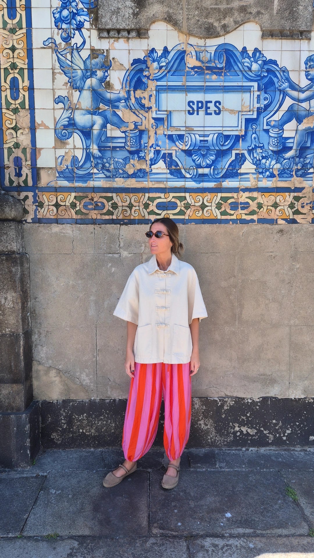 Pantalón bombacho rayas orange/pink