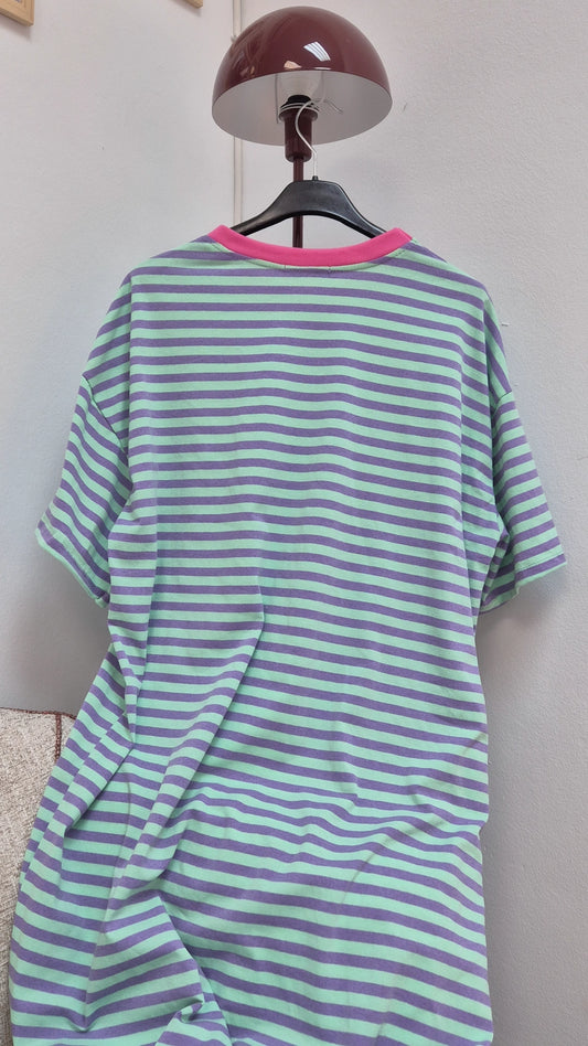 Vestido total rayas verde y malva