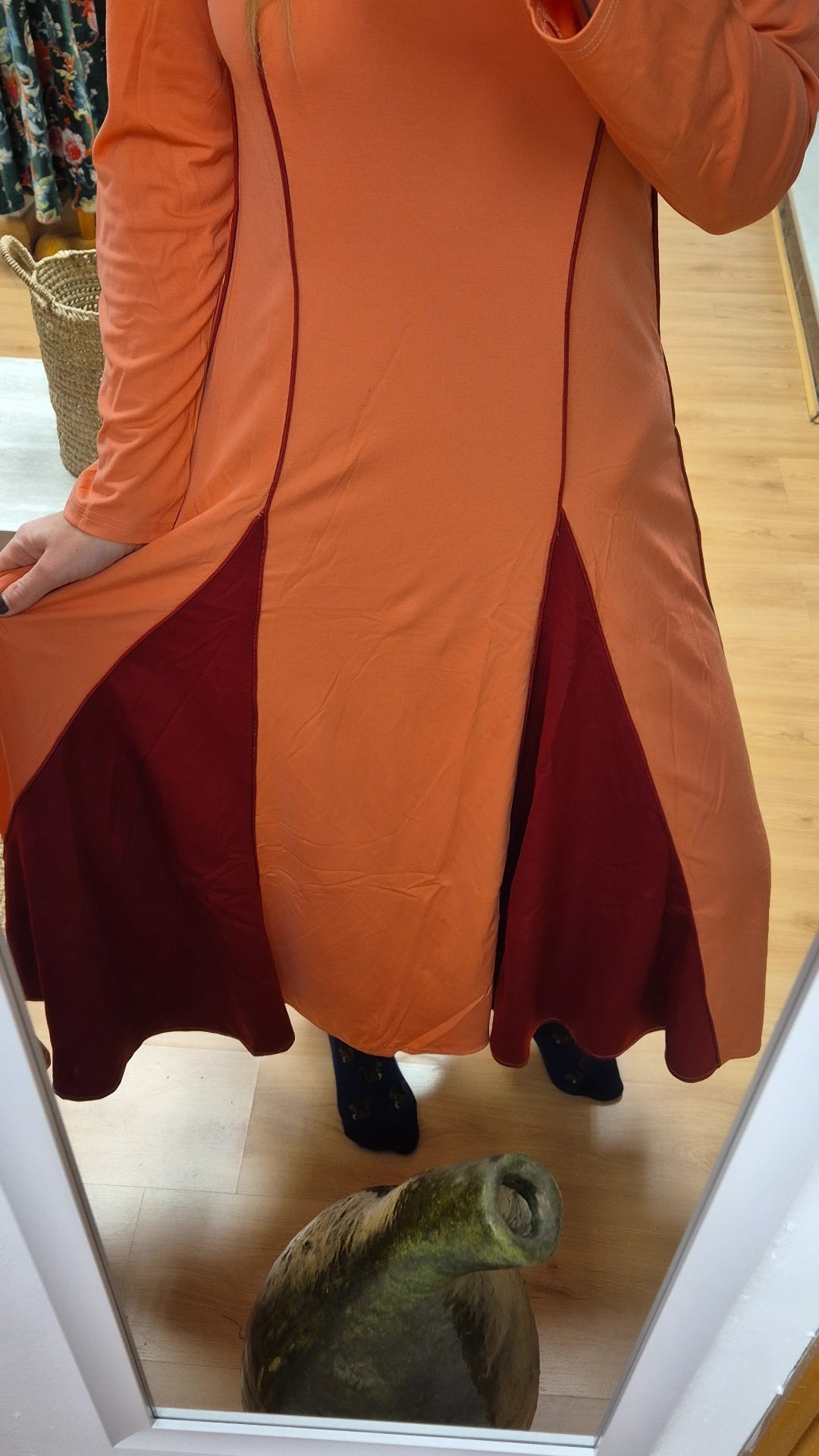 Vestido Mafalda coral y granate