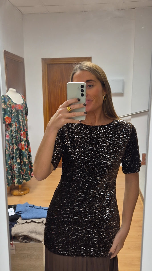 Vestido medio lentejuelas marrón chocolate