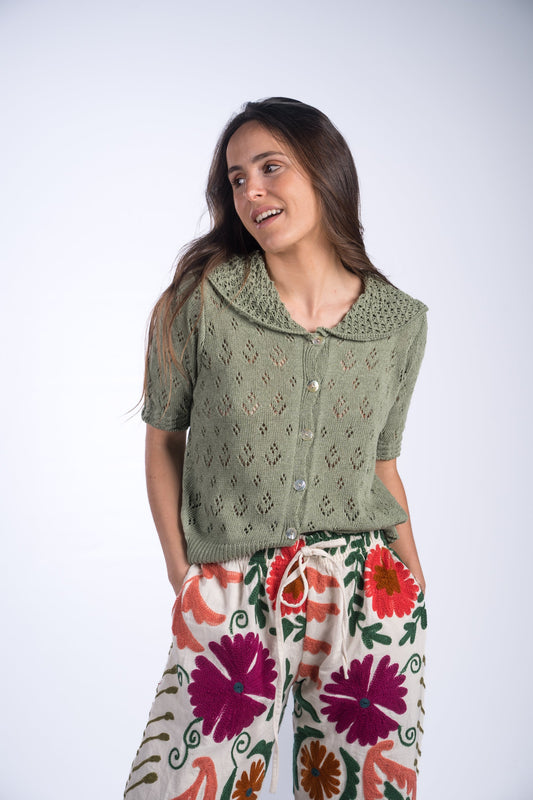 Top crochet verde