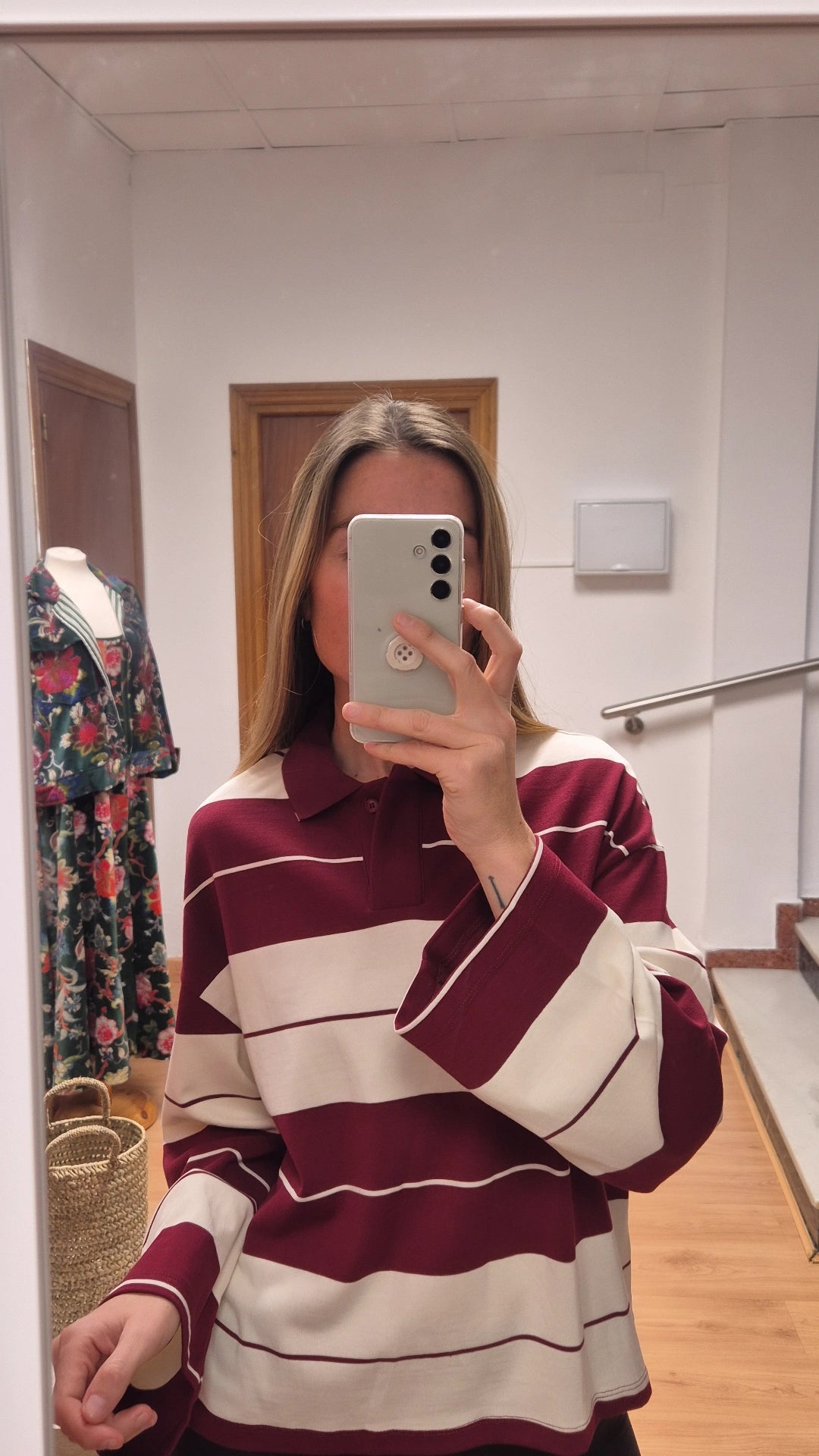 Polo rayas burdeos manga larga