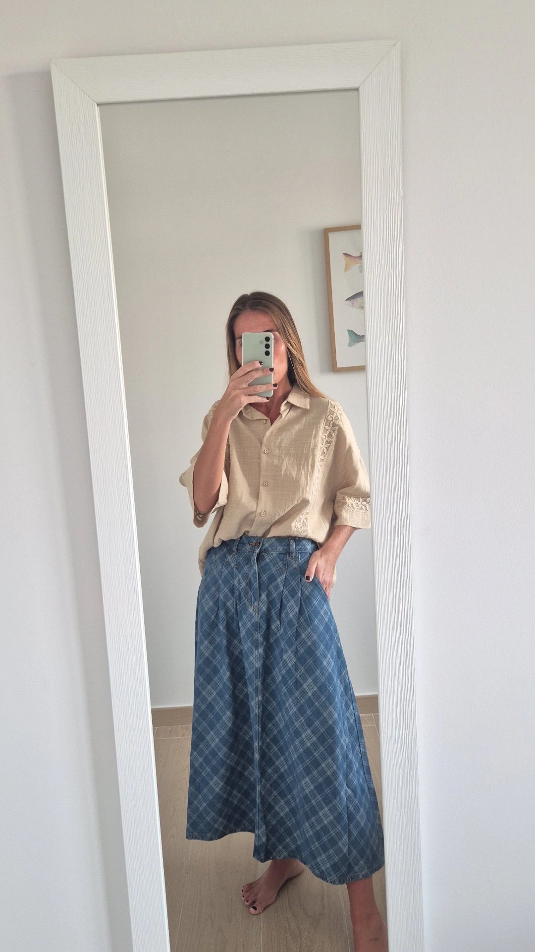 Falda denim escocesa