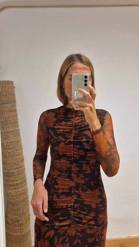 Vestido tul flores chocolate