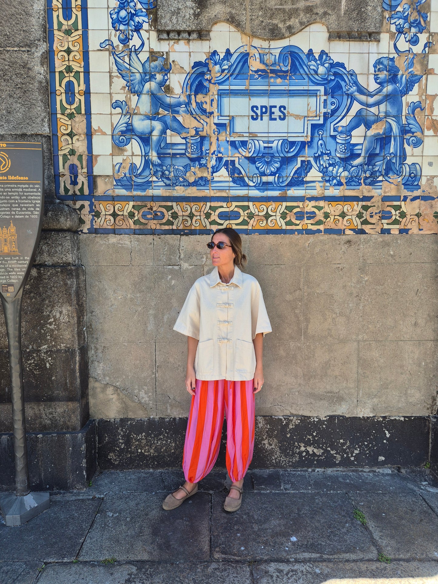 Pantalón bombacho rayas total blue