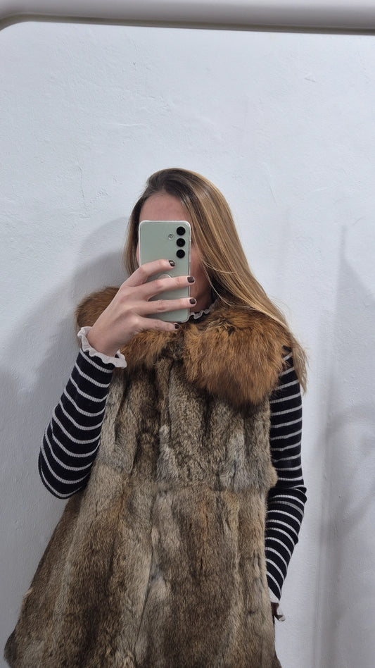 Chaleco 100% piel de conejo 100% cuero