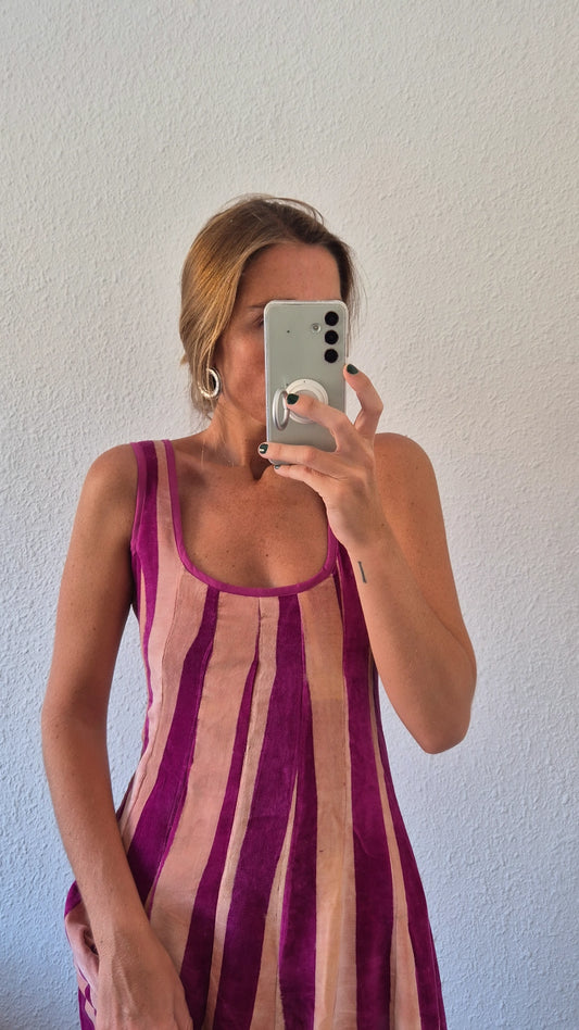 Vestido Moniquita stripes buganvilla