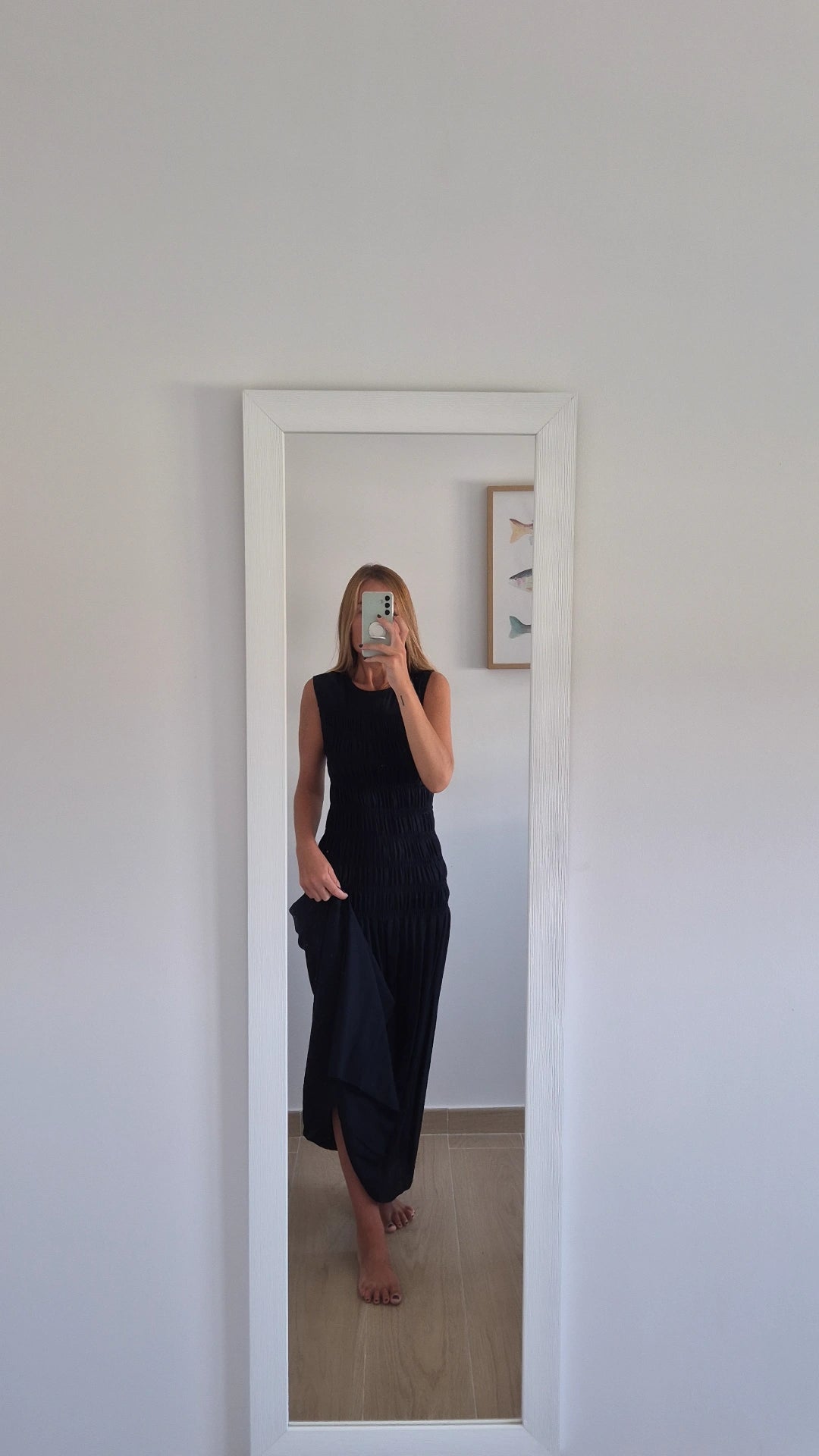 Vestido lino fruncido navy blue