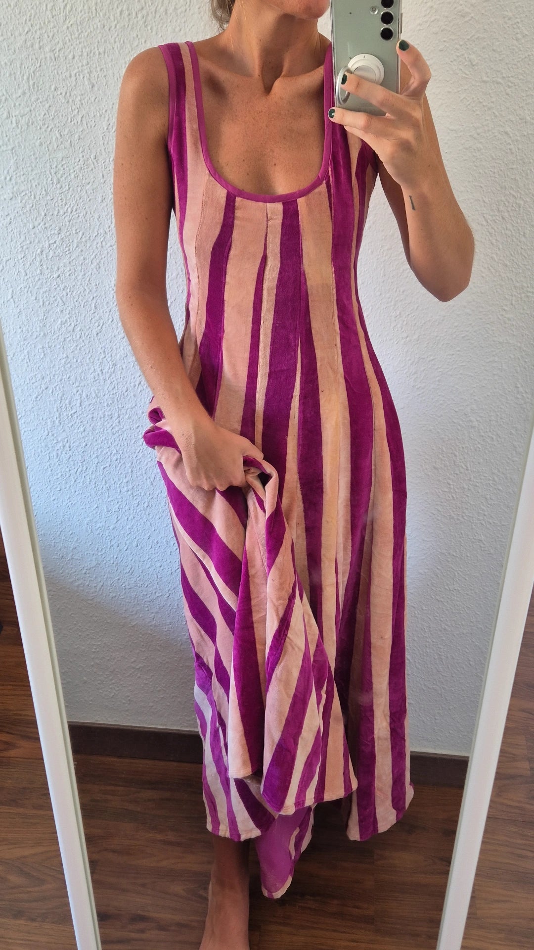 Vestido Moniquita stripes buganvilla