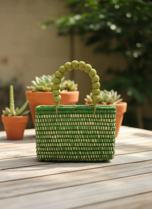 Bolso artesanal de rafia y algodón amaré