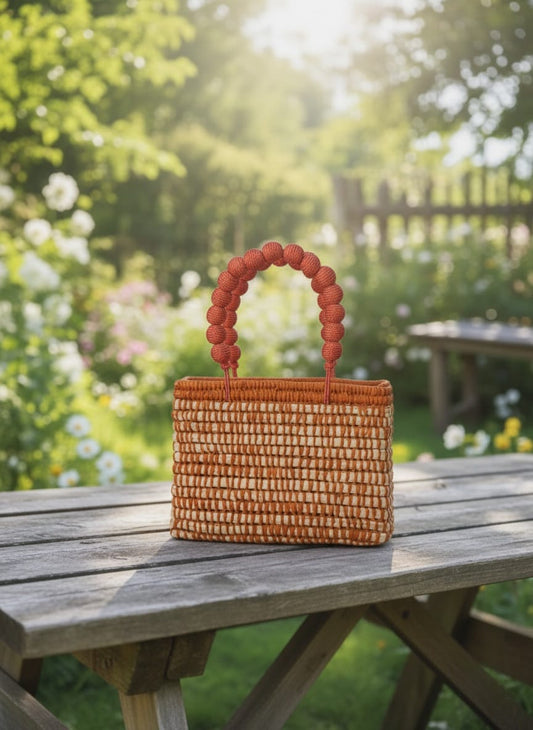 Bolso artesanal de rafia y algodón tierra