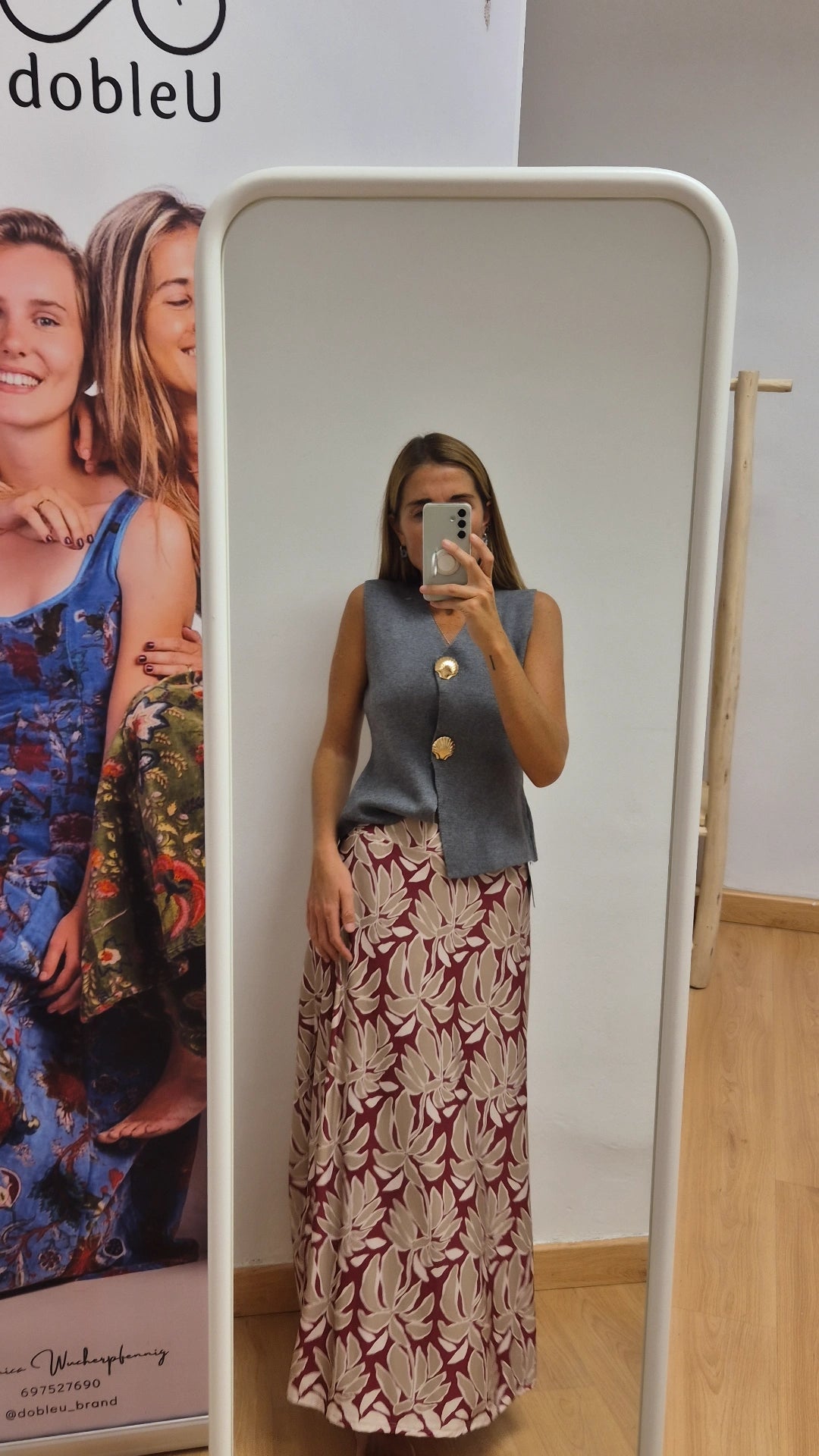 Falda punto de seda hojas