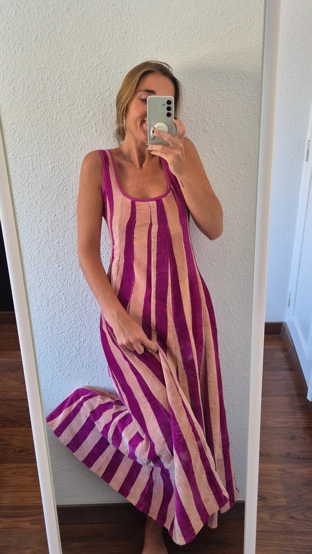 Vestido Moniquita stripes buganvilla