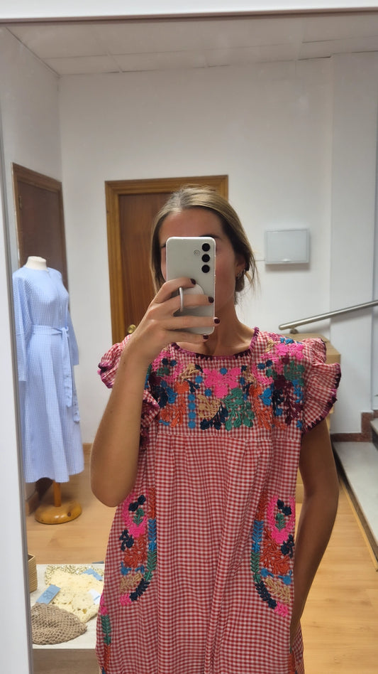Vestido vichy bordado one
