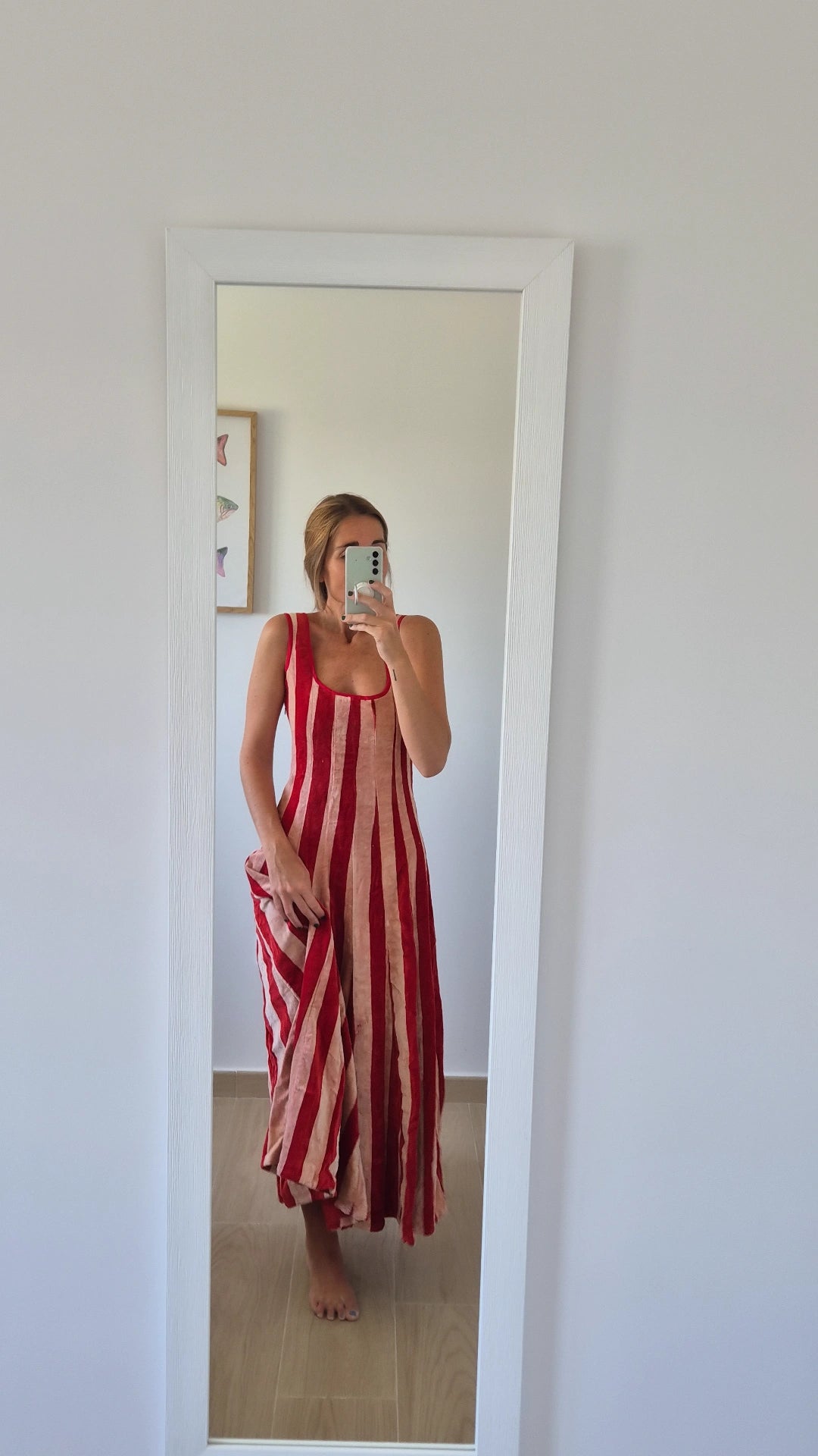 Vestido Moniquita stripes rojo rosa