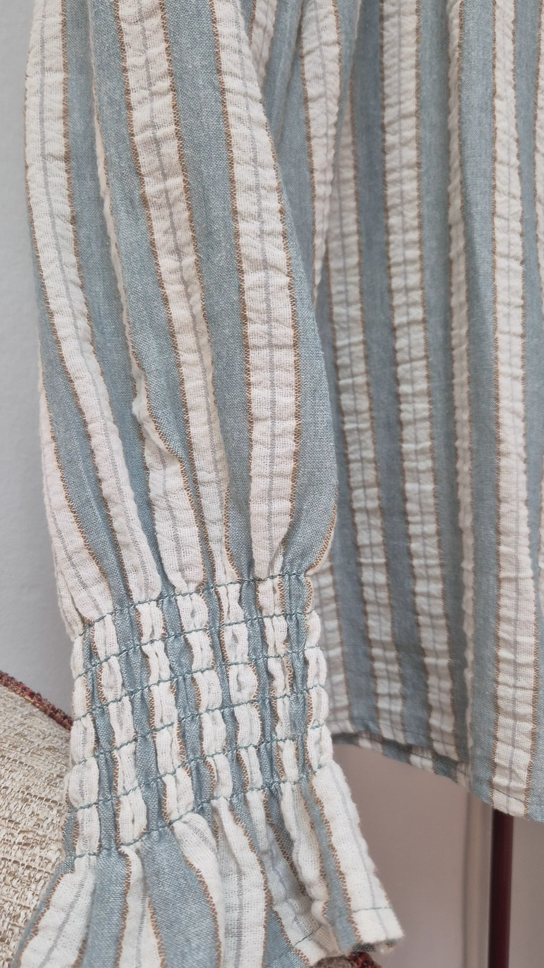 Blusa rayas fruncido algodón baby blue