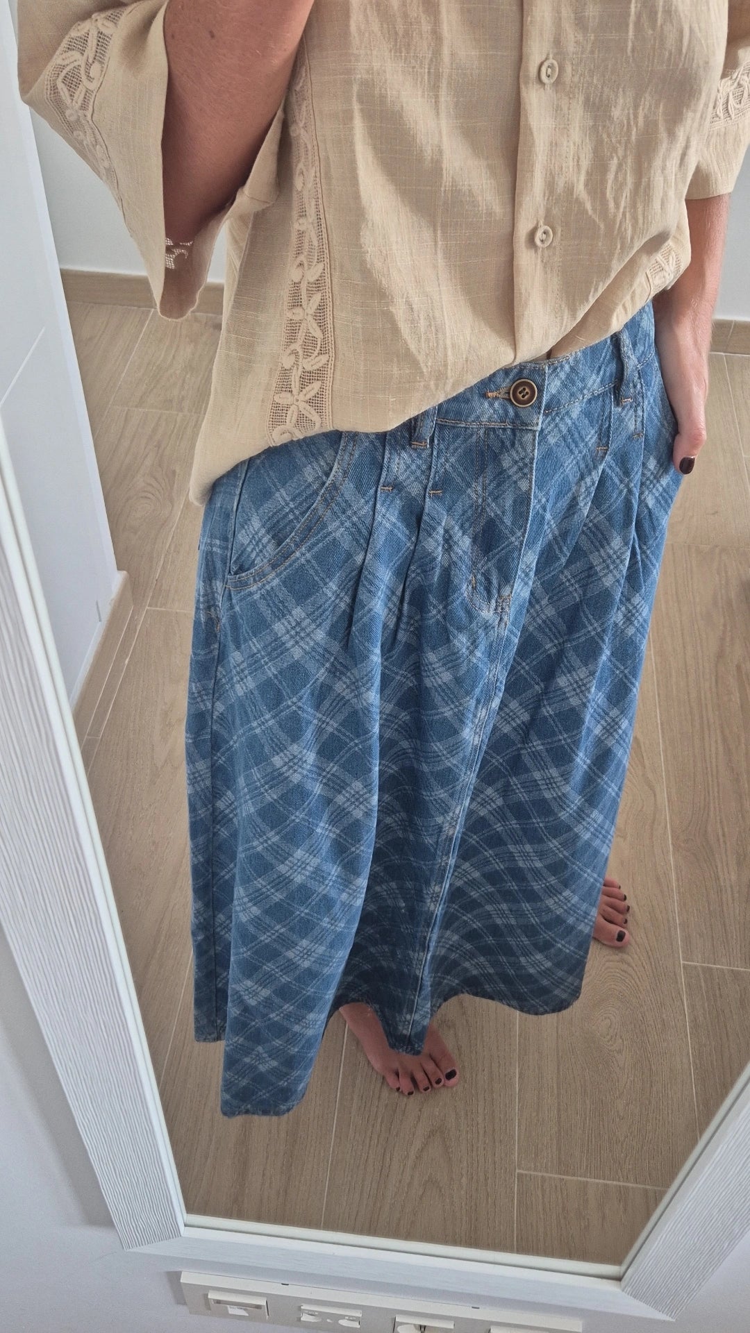Falda denim escocesa
