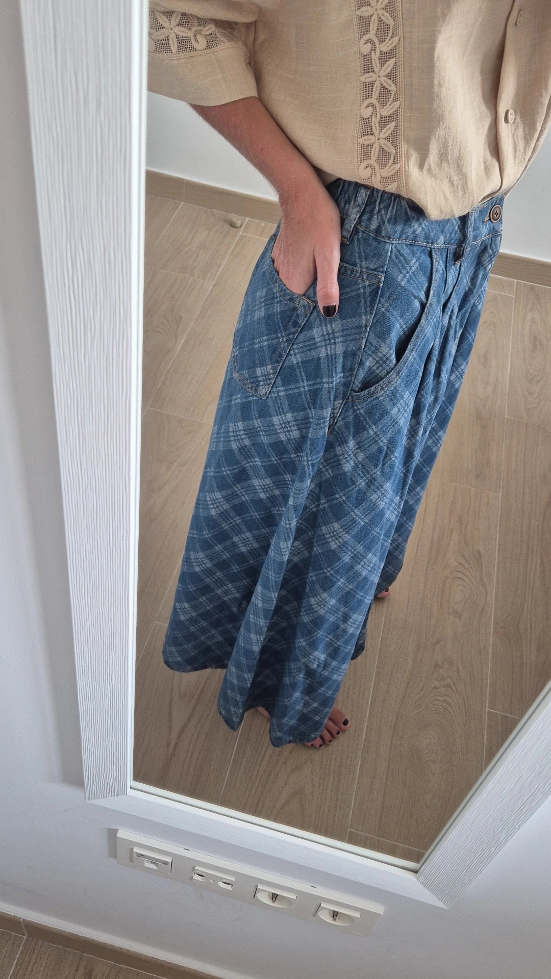 Falda denim escocesa