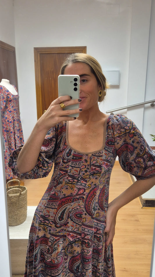 Vestido Moniquita con mangas Arena dorada