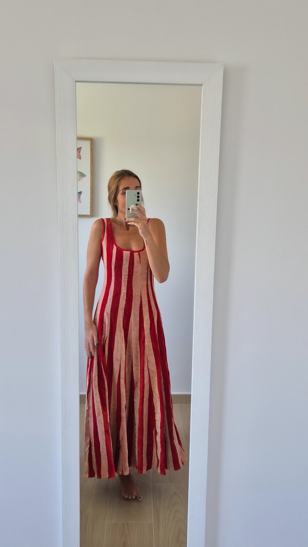 Vestido Moniquita stripes rojo rosa