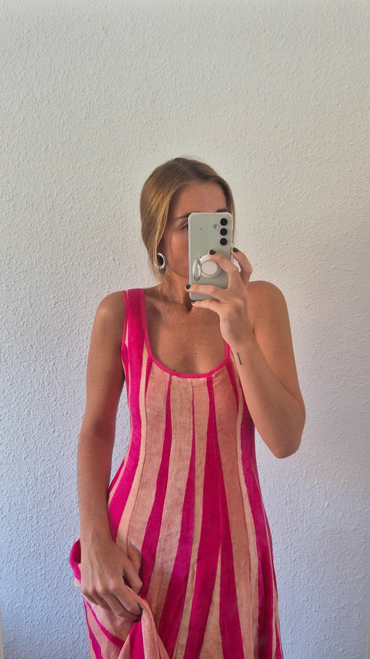 Vestido Moniquita stripes dark Pink