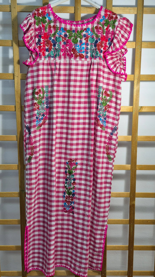 Vestido vichy bordado four