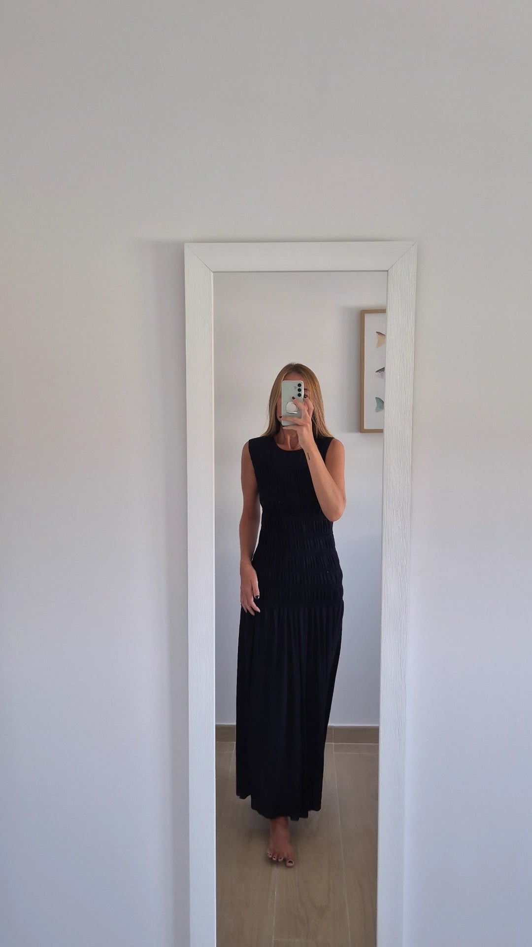 Vestido lino fruncido navy blue