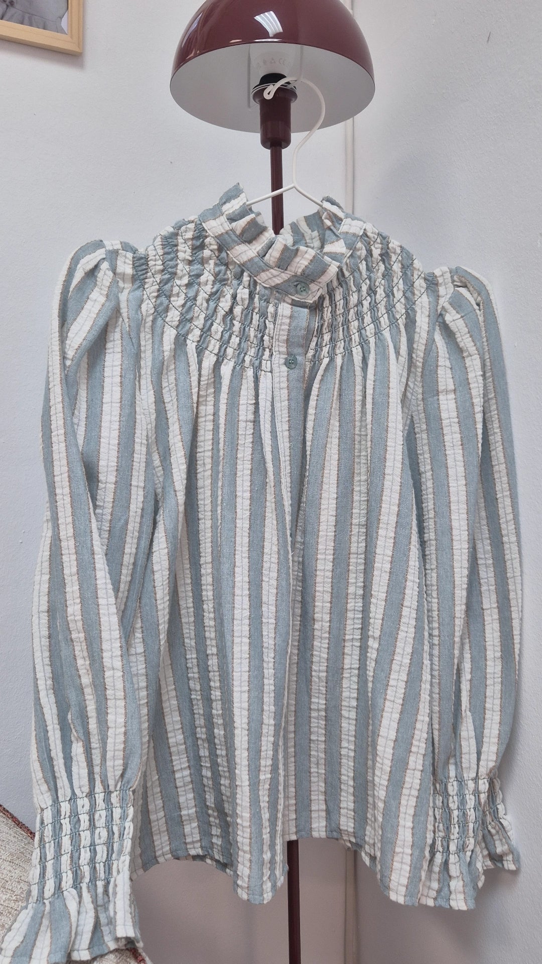 Blusa rayas fruncido algodón baby blue