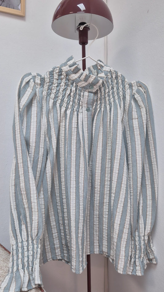 Blusa rayas fruncido algodón baby blue