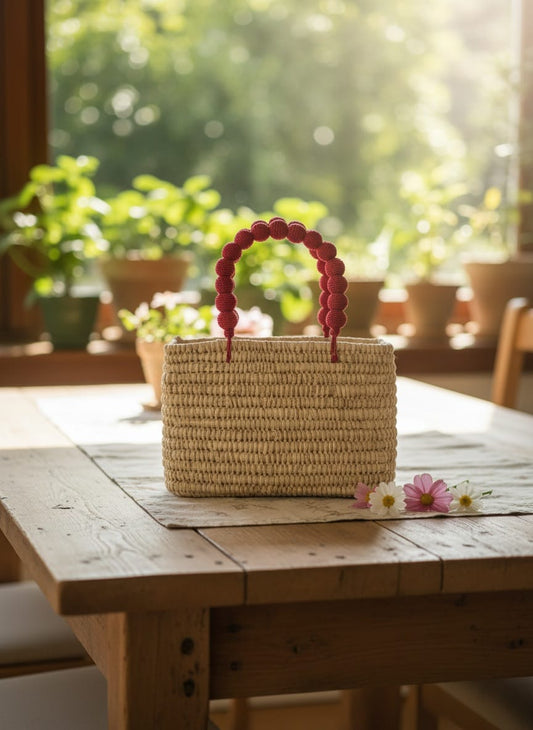 Bolso artesanal de rafia y algodón bambal