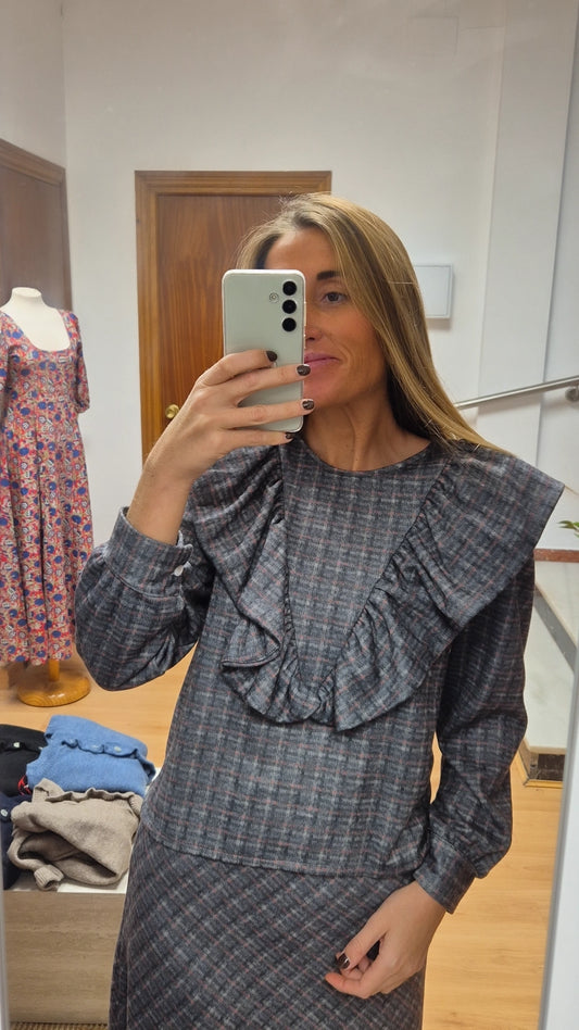 Conjunto paño cuadritos gris