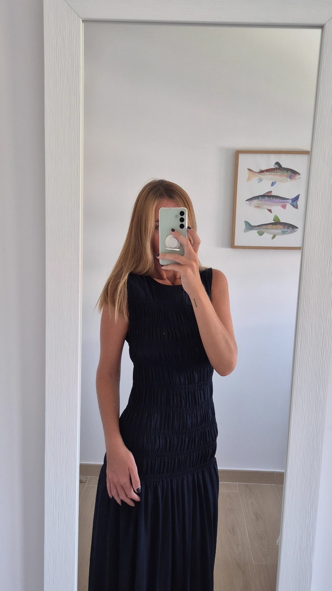 Vestido lino fruncido navy blue