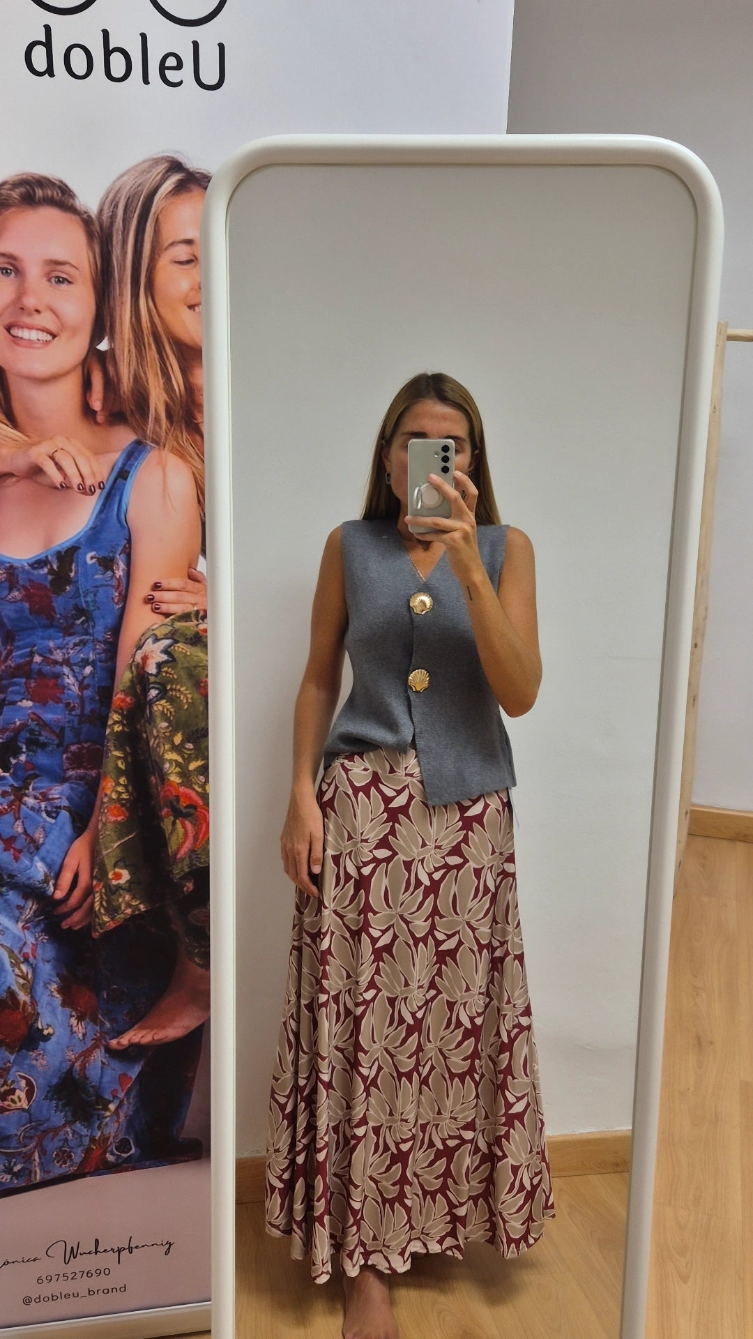 Falda punto de seda hojas