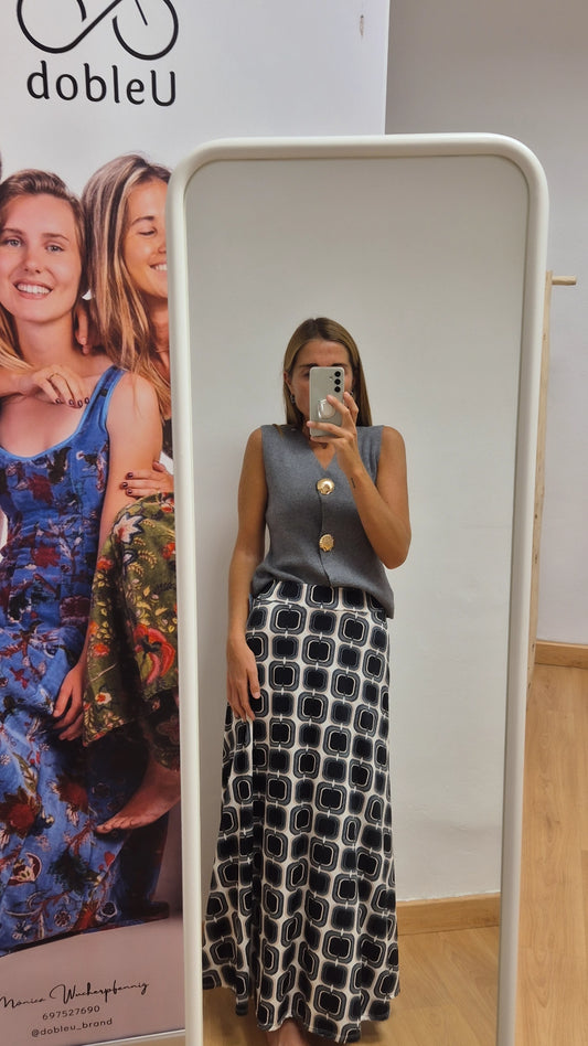 Falda punto de estampado negro